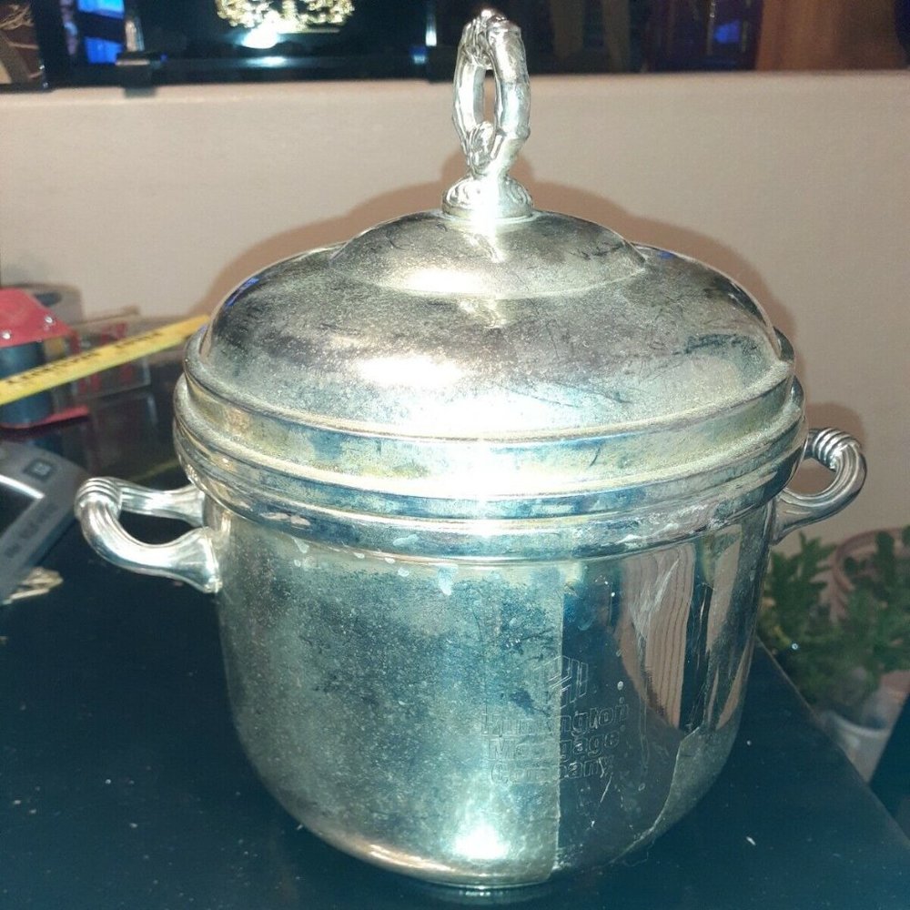 Sheridan Silverplate Ice Bucket With Huntington Mortgage Company Decal